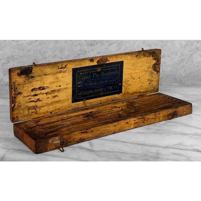 Antique Traditional Wood Tool Storage Box With Millersburg Reamer Bits For Sale - Image 4 of 12