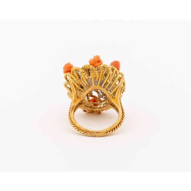 18k Rose Gold Star Sapphire Coral Diamond Ring For Sale - Image 9 of 10