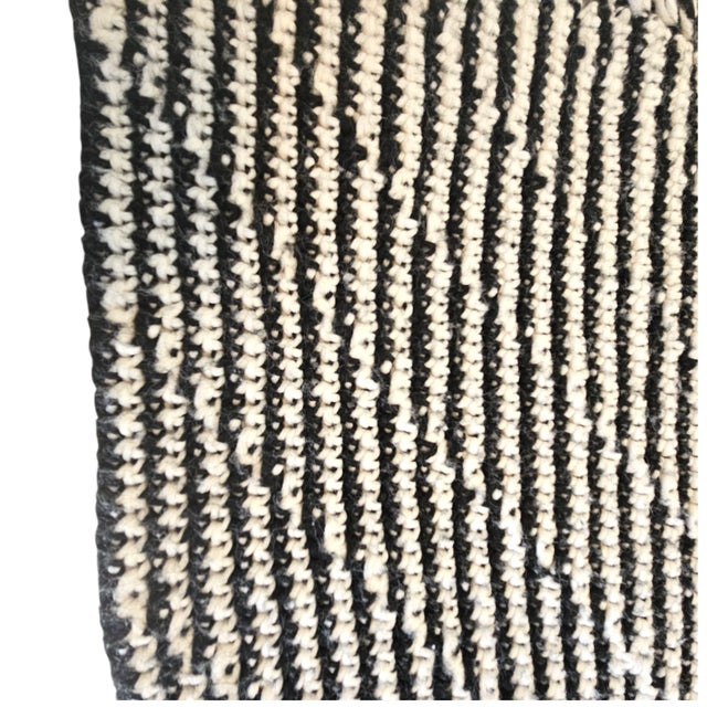 Handmade Black and White Crochet Throw Blanket With Linear Stripe Pattern and Fringe For Sale - Image 9 of 9