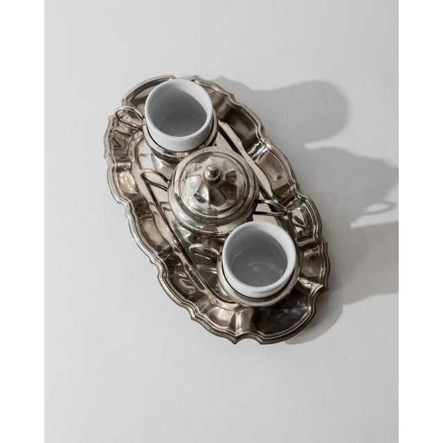 Vintage Silver Plated Coffee Set with Two Espresso Cups with Ceramic Inlays, 1960s For Sale - Image 3 of 13