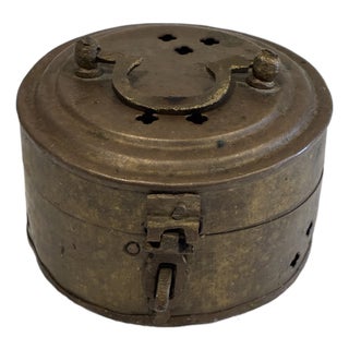 Vintage Indian Brass Cricket Box or Incense Burner With Pierced Lid For Sale