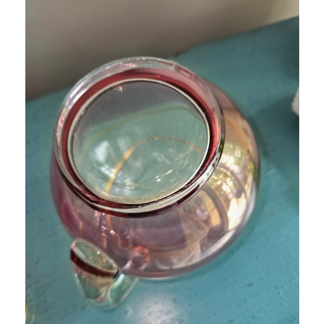 Vtg 1940's MacBeth - Evans Cranberry Lustre Pitcher with Gold Stripes , 6 Glasses "The Symphony" in almost new condition....