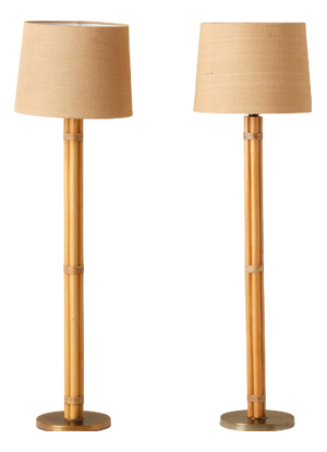 Swedish Brass and Bamboo Floor Lamps attributed to Bergboms, 1970s, Set of 2