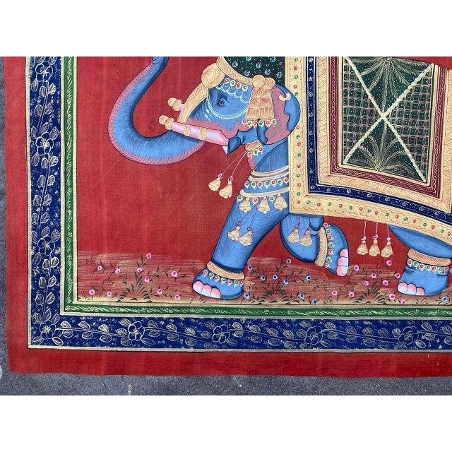 Burgundy Indian Vintage Elephant Painting For Sale - Image 8 of 8