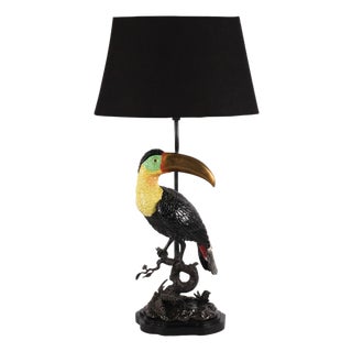 Porcelain and Bronze Toucan Lamp with Oval Right Lampshade by Gand & C For Sale