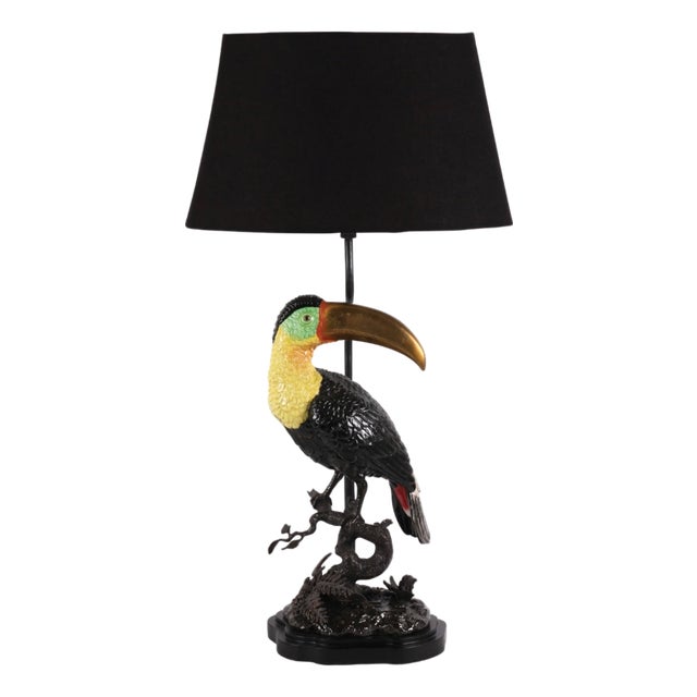 Porcelain and Bronze Toucan Lamp with Oval Right Lampshade by Gand & C For Sale