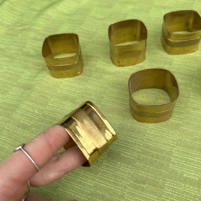 1970s 1970s Collection of Square Brass Napkin Rings- Set of 7 For Sale - Image 5 of 7