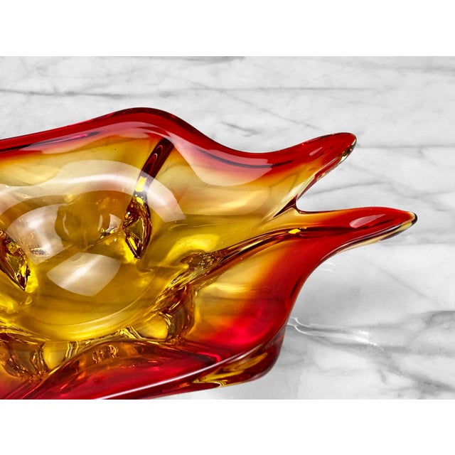 Mid 20th Century Vintage Italian Murano Sommerso Red & Orange Art Glass Bowl For Sale - Image 5 of 10