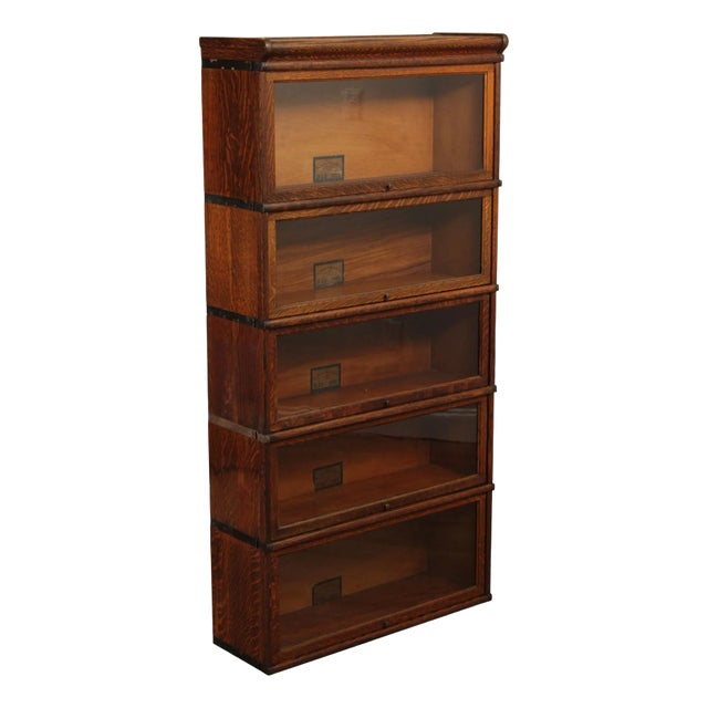 Globe Wernicke Oak Five-Stack Barrister Bookcase For Sale