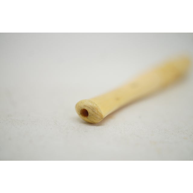 Cream Vintage Hand Carved Bone Cigarette Holder Stick High Relief Foliate Flowers 4" For Sale - Image 8 of 11