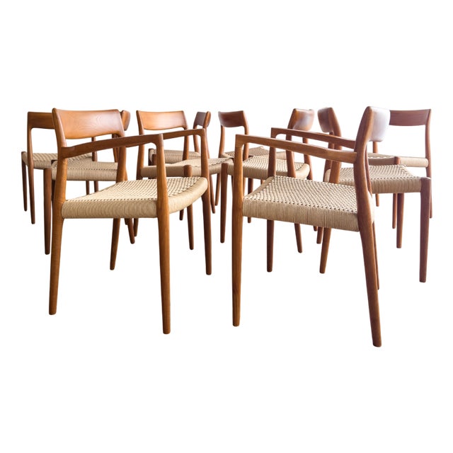 Mid-Century Danish Teak Dining Chairs #57 & 77 by Niels O. Møller, J. L. Moller, Set of 10 For Sale