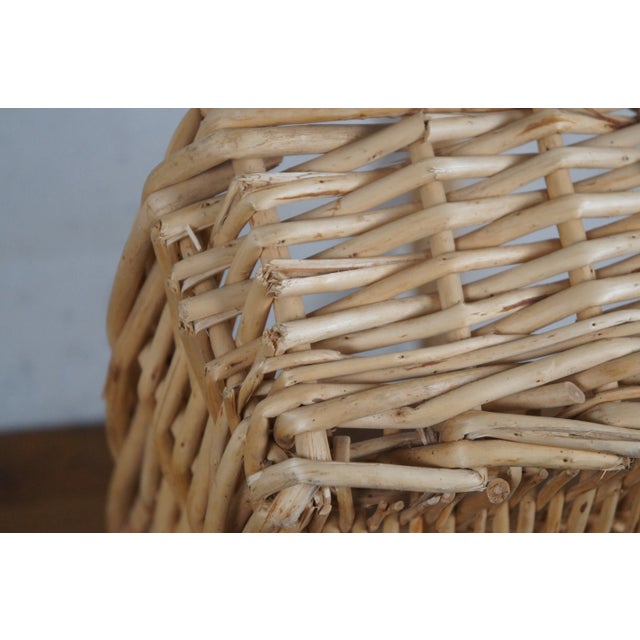 Mid 20th Century Vintage Woven Reed Willow Country Farmhouse Harvest Gathering Basket For Sale - Image 9 of 10