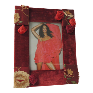Vintage Red Velvet and Suzani Embroidery Decorative Picture Frame