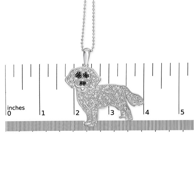 .925 Sterling Silver 1/3 Cttw White and Black Diamond Labrador Retriever Dog Pendant Necklace (I-J Color, I2-I3 Clarity) - 18" Inches For Sale In New York - Image 6 of 6