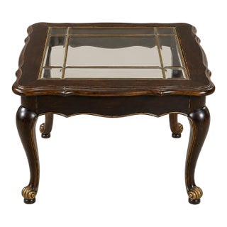 Late 20th Century Classic Elegance French Provincial Petite Cocktail Table With Leaded Beveled Glass Top For Sale