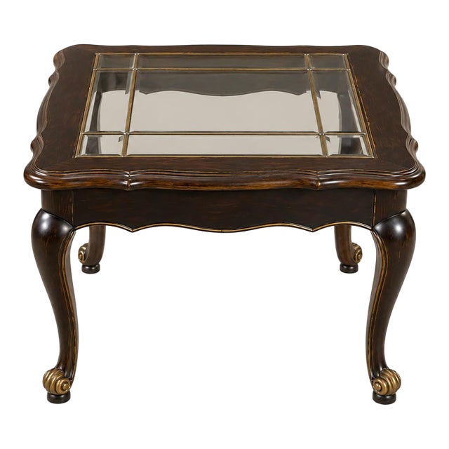 Late 20th Century Classic Elegance French Provincial Petite Cocktail Table With Leaded Beveled Glass Top For Sale