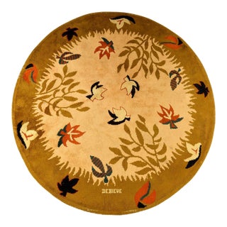 Vintage Signed French Circle Rug by Robert Debiève in Floral Design - Rug & Kilim For Sale