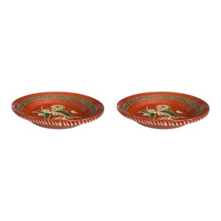 Pair of Vintage Portuguese Terracotta Lebrillos / Decorative Bowls For Sale