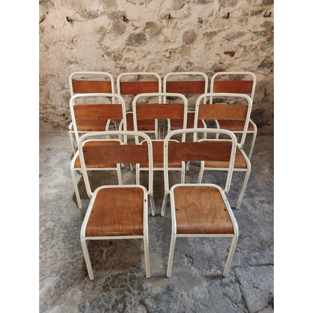 Vintage French Stackable School Chairs in Beech Plywood, 1970s, Set of 9 For Sale - Image 13 of 17