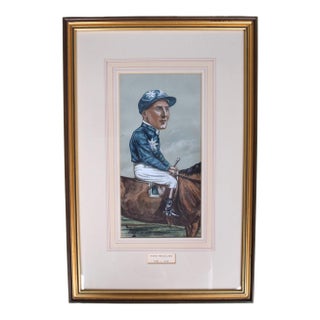 Percy Woodland (1884-1958) Jockey Pastel Watercolour Caricature Portrait by Nap For Sale