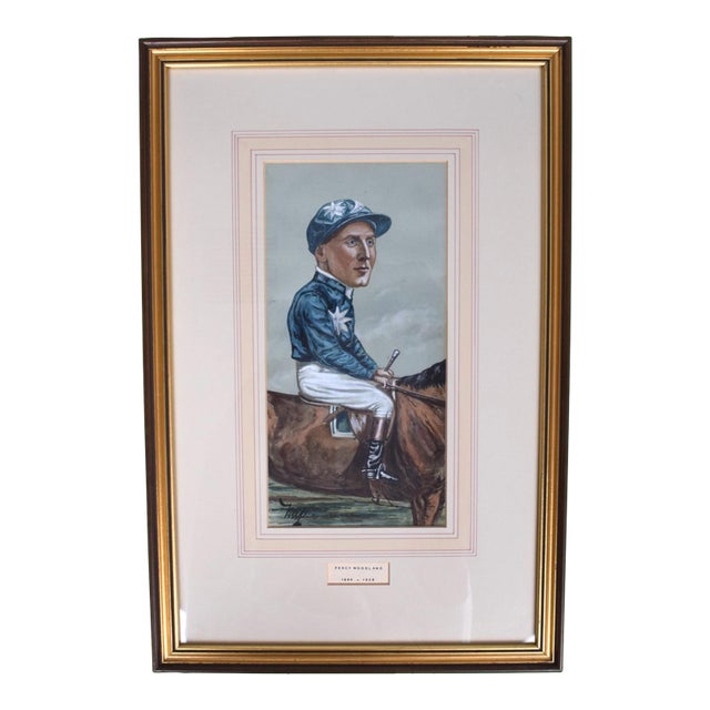 Percy Woodland (1884-1958) Jockey Pastel Watercolour Caricature Portrait by Nap For Sale