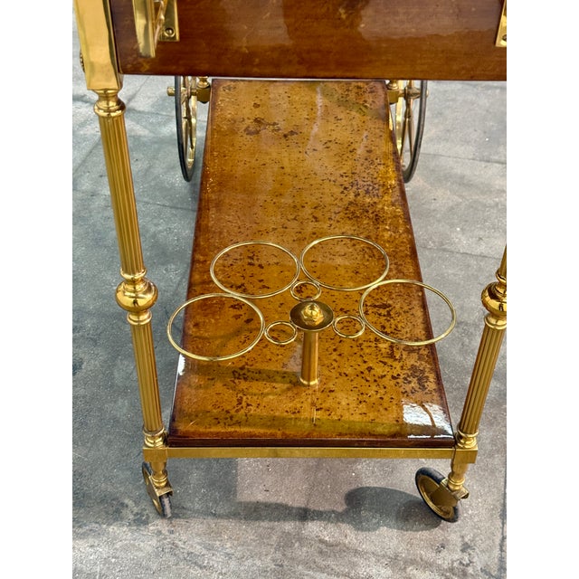 Italian Burl Wood and Brass Bar Cart, 1950s For Sale - Image 12 of 15