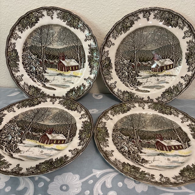 Johnson Brothers Vintage Mid-Century Modern Johnson Brothers Friendly Village Dinner Plates Set of 4 For Sale - Image 4 of 6