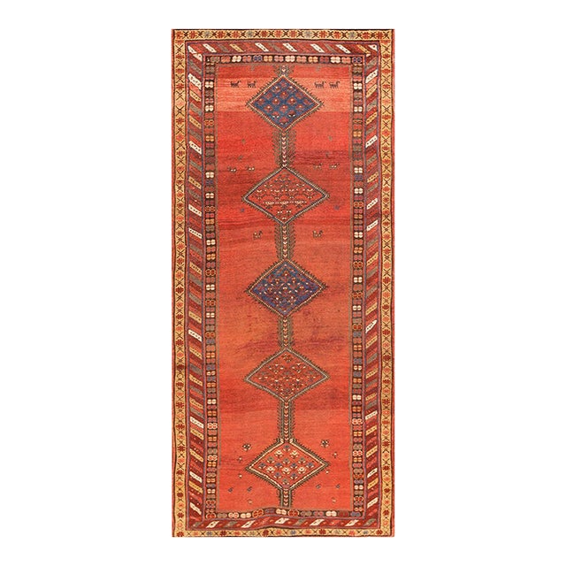 1890s Red Rust Medallion Antique n.w. Persian Rug 3'9" X 8'10" Handknotted Wool Carpet For Sale