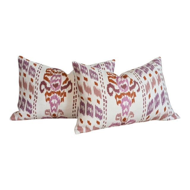 Mally Skok Ikat Crazy Pink Lumbar Pillows For Sale
