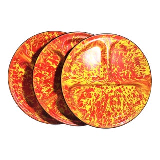 1970s Graniteware Splatter Platters- Set of 3 For Sale