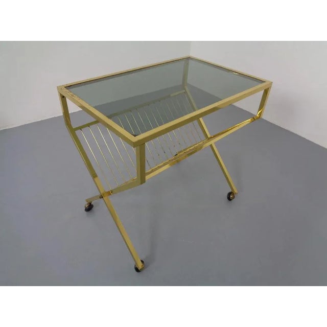 Metal French Brass & Glass Cart with Magazine Rack, 1960s For Sale - Image 7 of 16