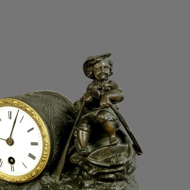 Antique 19th Century French Figural Mantel Clock with Child in Boat For Sale - Image 3 of 7