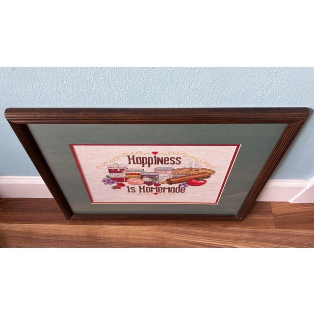 1980s Framed Cross Stitch “Happiness Is Homemade“ For Sale - Image 9 of 12