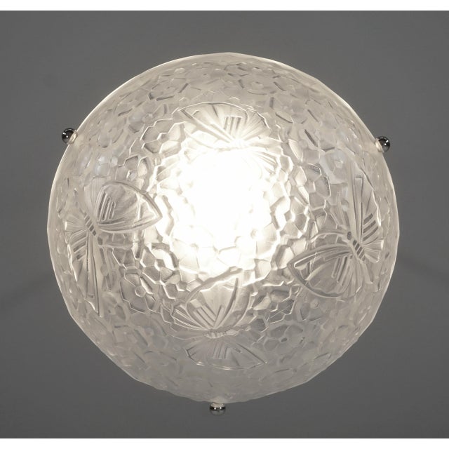Metal Hettier & Vincent French Art Deco Butterfly Pendant Light 1930s - 2 Available For Sale - Image 7 of 14