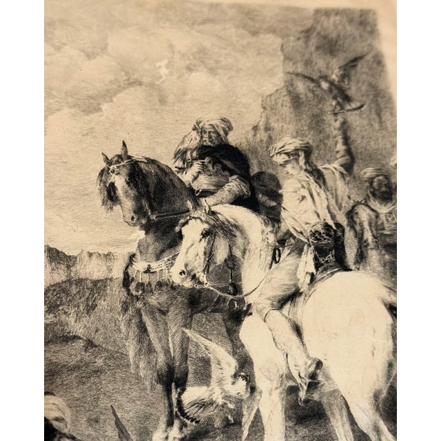Antique Etching by French Artist Louis Monziès After Eugene Fromentin - Orientalist Falconry Equestrian For Sale - Image 13 of 17