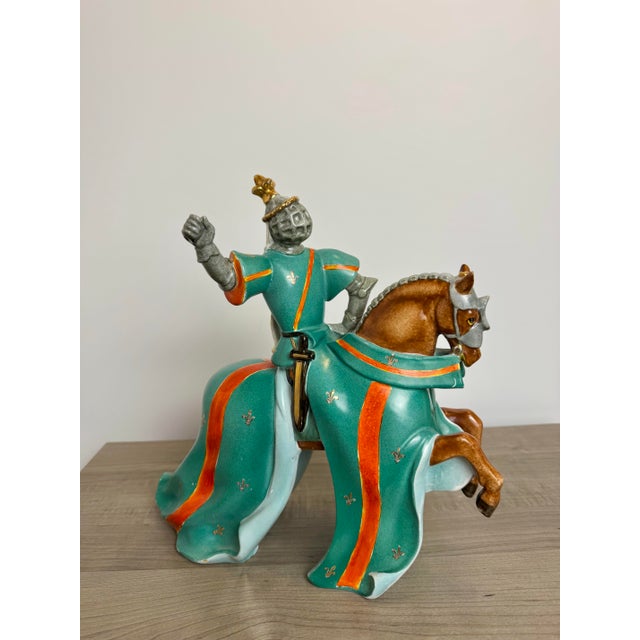 Mid 20th Century Italian Ceramic Knight on Horse by Ugo Zacagnini - Green Glaze, 12” For Sale - Image 9 of 11