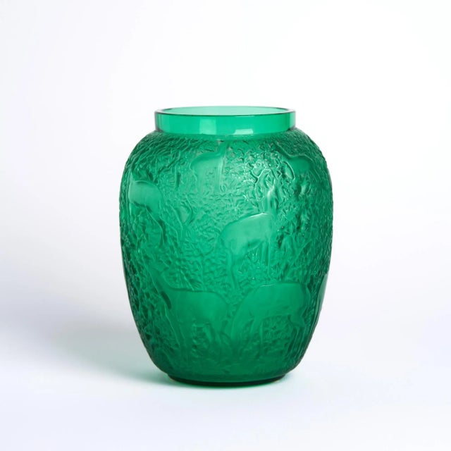 Lalique Green Glass Biches Vase For Sale In Chicago - Image 6 of 9