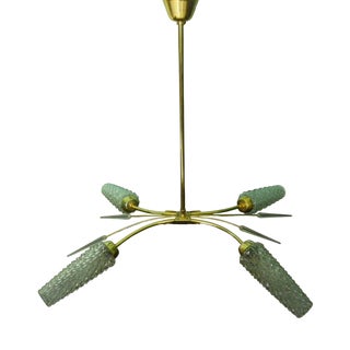 Four-Light Pendant Lamp with Diamond-Cut Glass Shade, 1980s For Sale