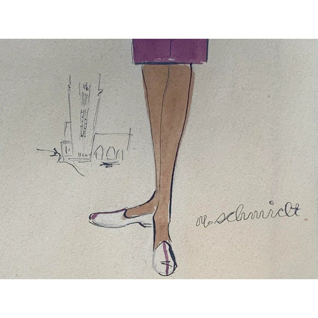 1940s Fashion Plate Watercolor Painting For Sale - Image 4 of 5