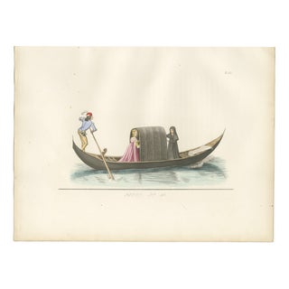 P. Mercuri, Venetian Noblewoman and Nun in Gondola Medieval Costume Plate, 1845, Print For Sale
