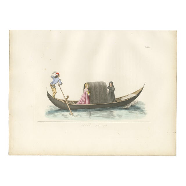 P. Mercuri, Venetian Noblewoman and Nun in Gondola Medieval Costume Plate, 1845, Print For Sale