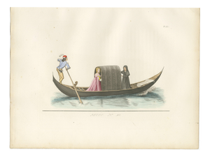 P. Mercuri, Venetian Noblewoman and Nun in Gondola Medieval Costume Plate, 1845, Print