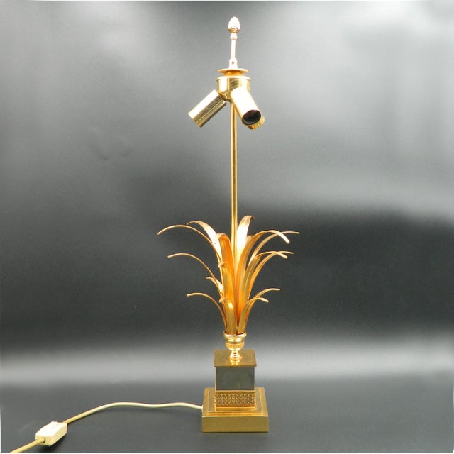 Brass Table Lamp with Golden Leaves by Boulanger, 1970s For Sale - Image 9 of 11