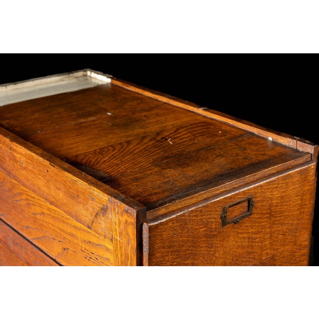 Antique Oak Filing Cabinet With Brass Hardware For Sale In Chicago - Image 6 of 17