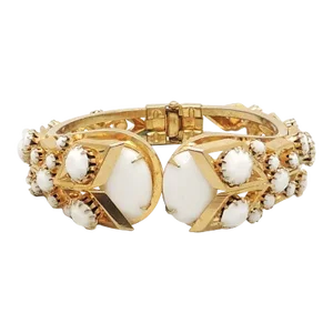 Vintage 1960s Signed Castlecliff White Rhinestone Clamper Bracelet