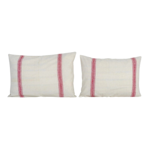 Linen Pillowcase With Red Blue Stripes - Set of Two Modern Rustic Look 17'' X 26''