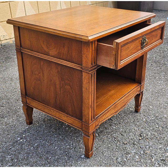 Wood Pair of Mid-Century Henredon Folio One Walnut Single Drawer Tiered Side Tables For Sale - Image 7 of 12