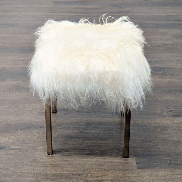 Modern Cb2 Sheepskin Stool For Sale - Image 3 of 7