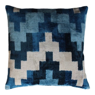 Contemporary Silk Velvet Ikat Pillow Cover Bohemian Pillow For Sale