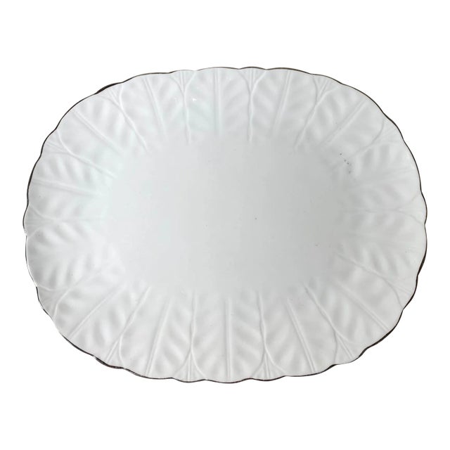 1980s Aynsley John England “Spring Crocus” Large Serving Platter - Rectangular, Glossy White, Crocus Design & Platinum Trim For Sale